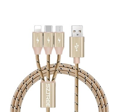 SZTREE 1.2M 3 IN 1 Braided Fast Charging Cable