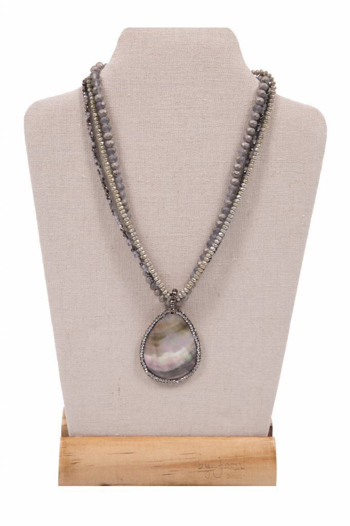 Gray Necklace with Mother of Pearl Pendant