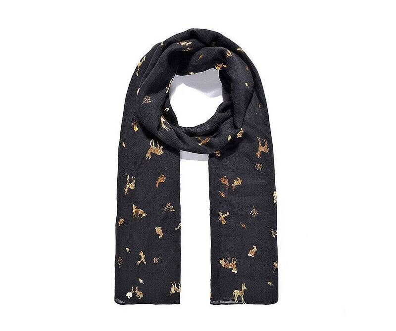 Scarf black with animals