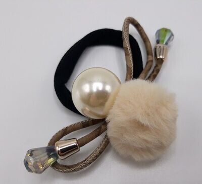 Elastic Cheveux Beige Pompon