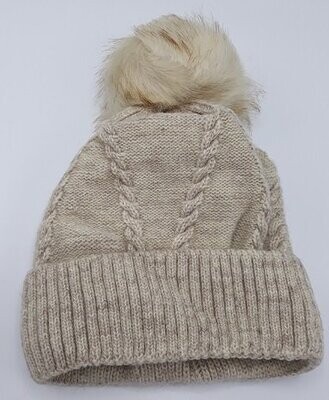Beige Pompon Bonnet