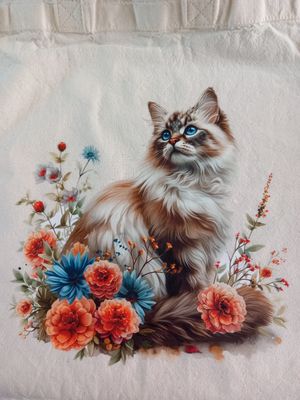 Totebag kat in bloemen