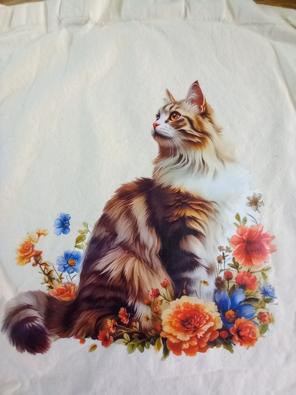 Totebag kat in bloemen