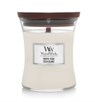 Woodwick medium white teak