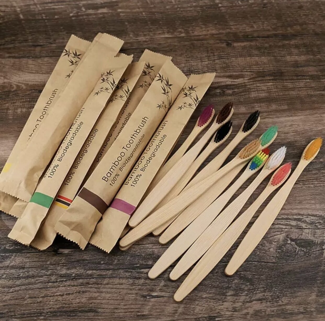 10pcs eco friendly toothbrush Bamboo Resuable Toothbrushes Portable Adult  Wooden Soft Tooth Brush for Home Travel Hotel use