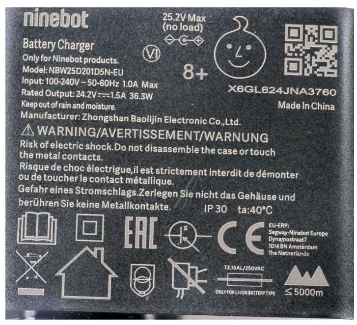 Originele Ninebot 24V 1,5A oplader