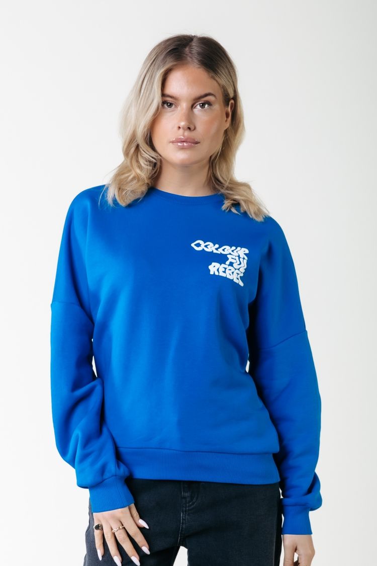 Colourful Rebel Logo Wave Sweater Bold Blue, Maat: S