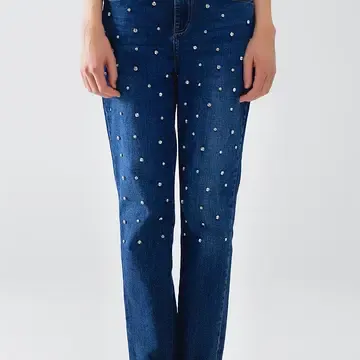 Q2 Straight Blue Strass Jeans