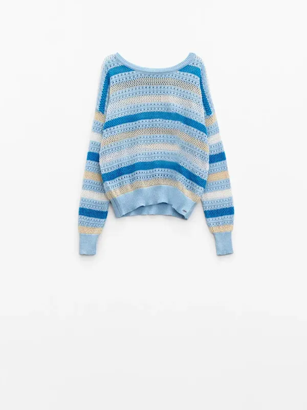 Q2 Striped Knitted Sweater Blue