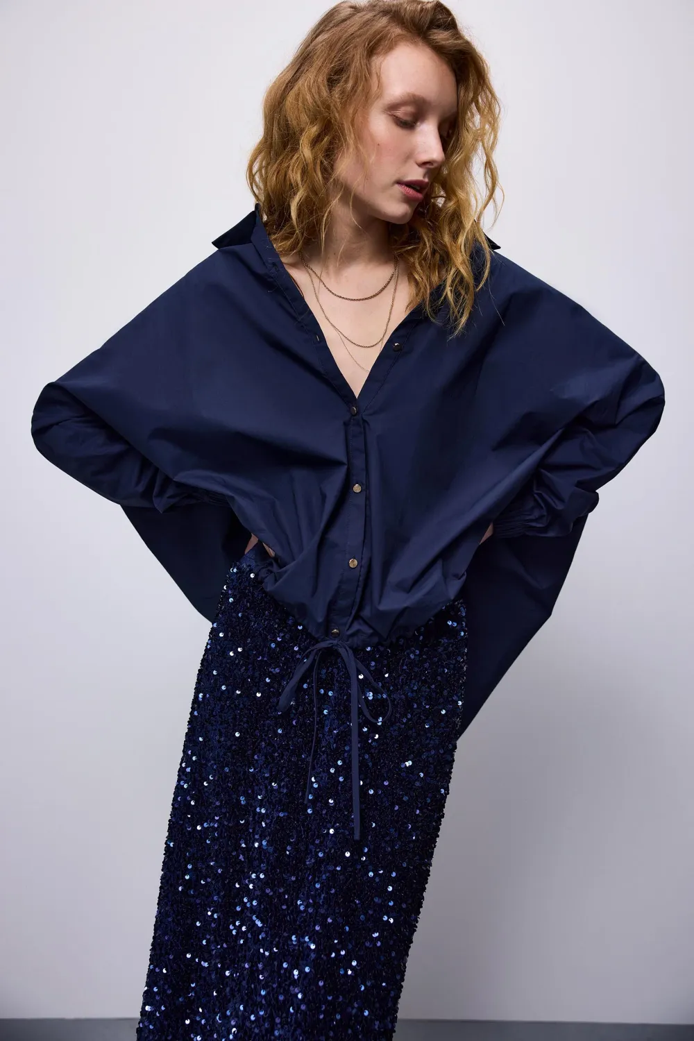 Summum Sequin Velours Skirt Midnight Blue