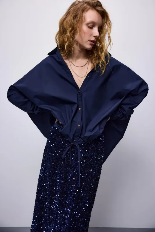 Summum Sequin Velours Skirt Midnight Blue