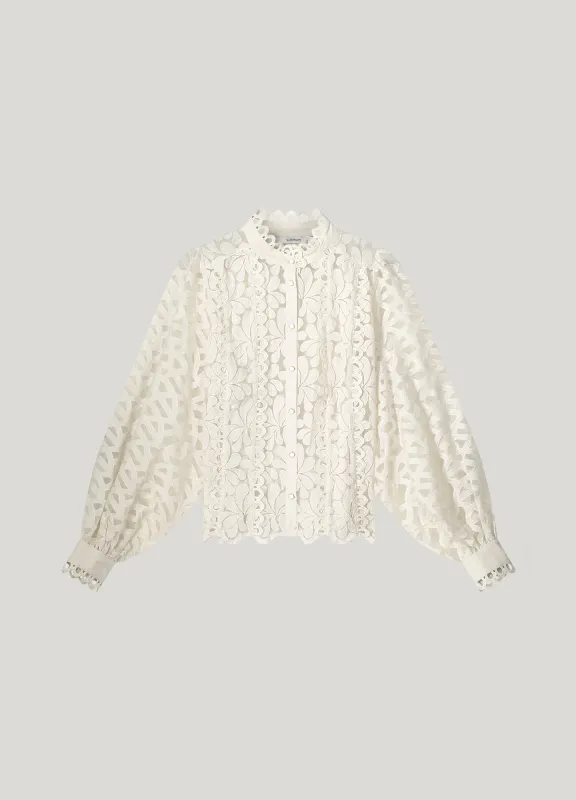 Summum Lace Organza Blouse Ecru
