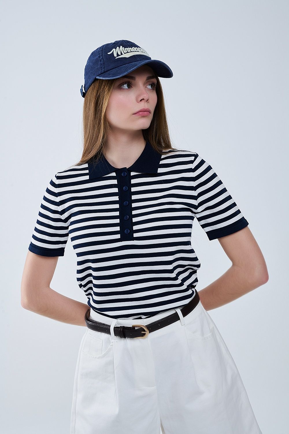 Q2 Striped Polo Navy