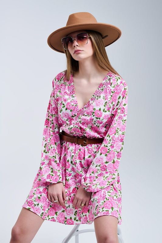 Q2 Short Flower Dress Pink