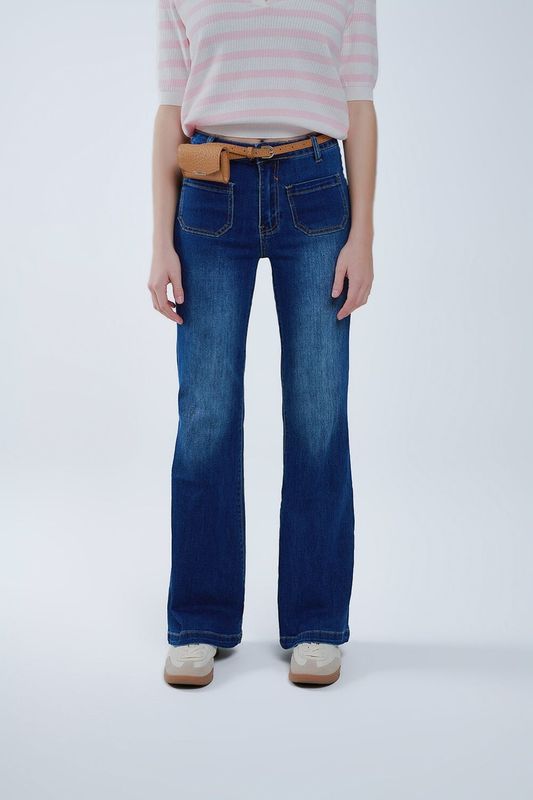Q2 Flared Denim Dark Blue