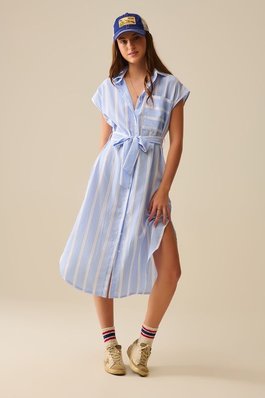 Q2 Striped Shirt Dress Blue