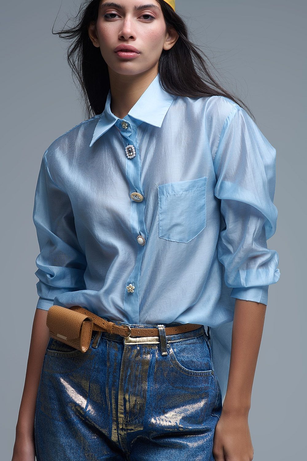 Q2 Silky Blouse Light Blue