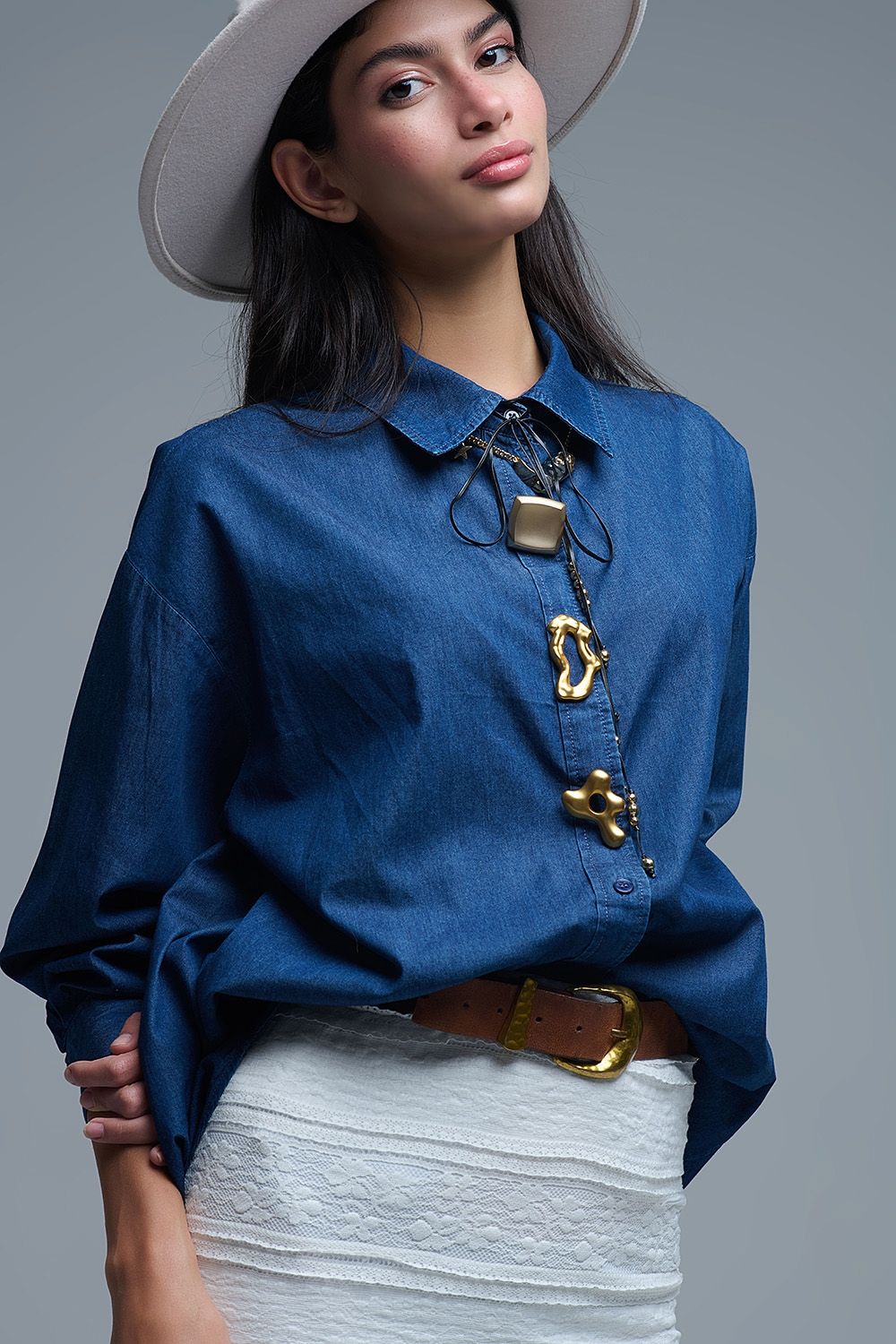 Q2 Denim Shirt Abstract Blue