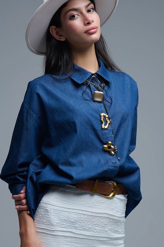 Q2 Denim Shirt Abstract Blue