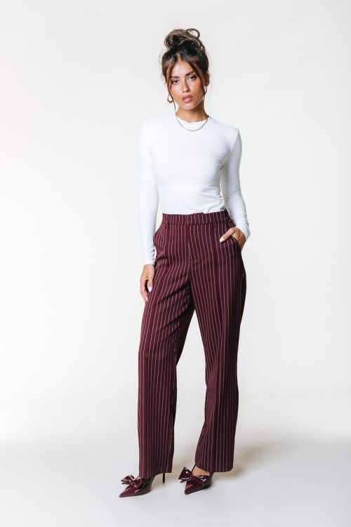 Colourful Rebel Rus Pinstripe Pants Burgundry
