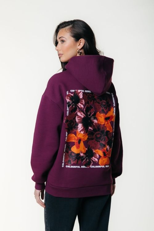 Colourful Rebel Flower Hoodie Burgundy
