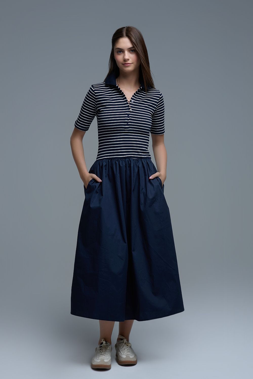 Q2 Striped Dress Blue