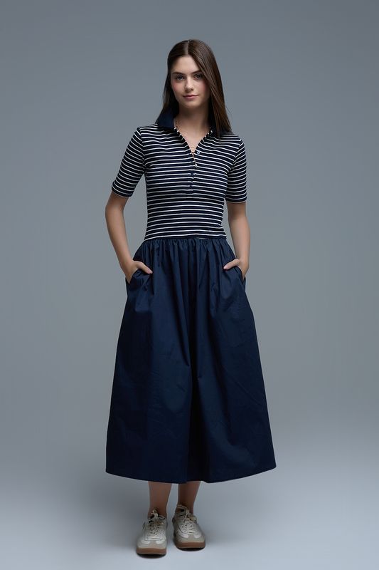 Q2 Striped Dress Blue