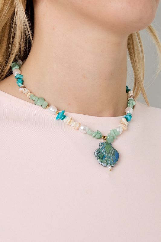 Shell &amp; Stone Necklace Blue