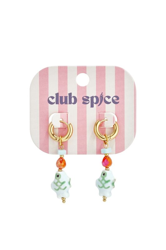 Club Spice Ceramic Fish Earrings Green