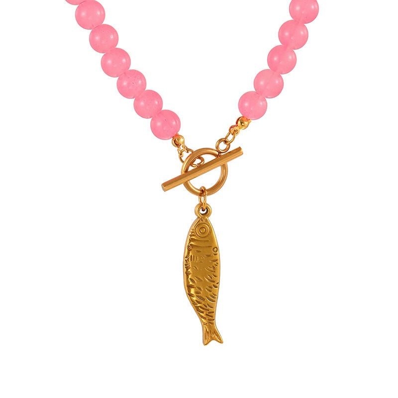 Glass Necklace Fish Pink