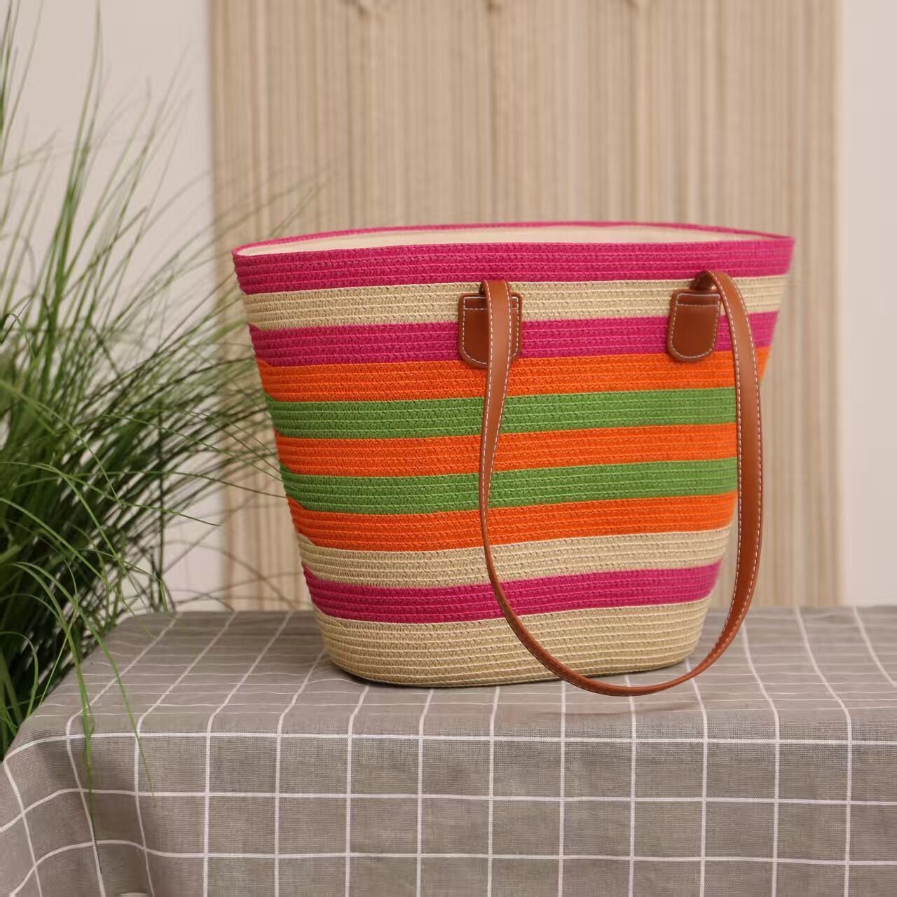 Beachbag Raffia Pink