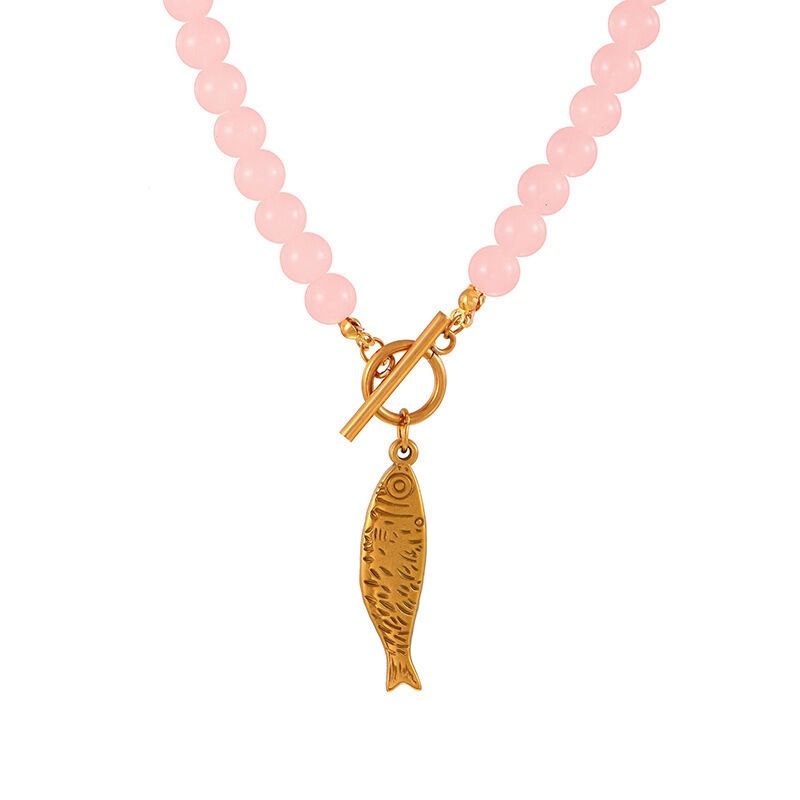 Glass Necklace Fish Light Pink
