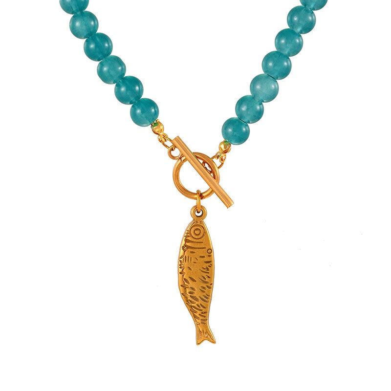 Glass Necklace Fish Blue