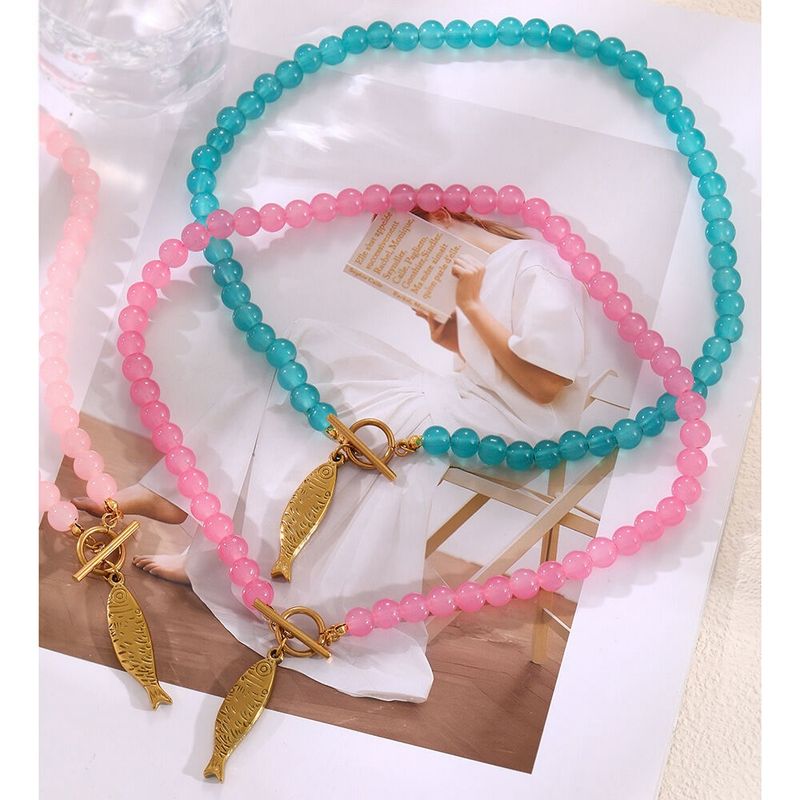 Glass Necklace Fish Blue