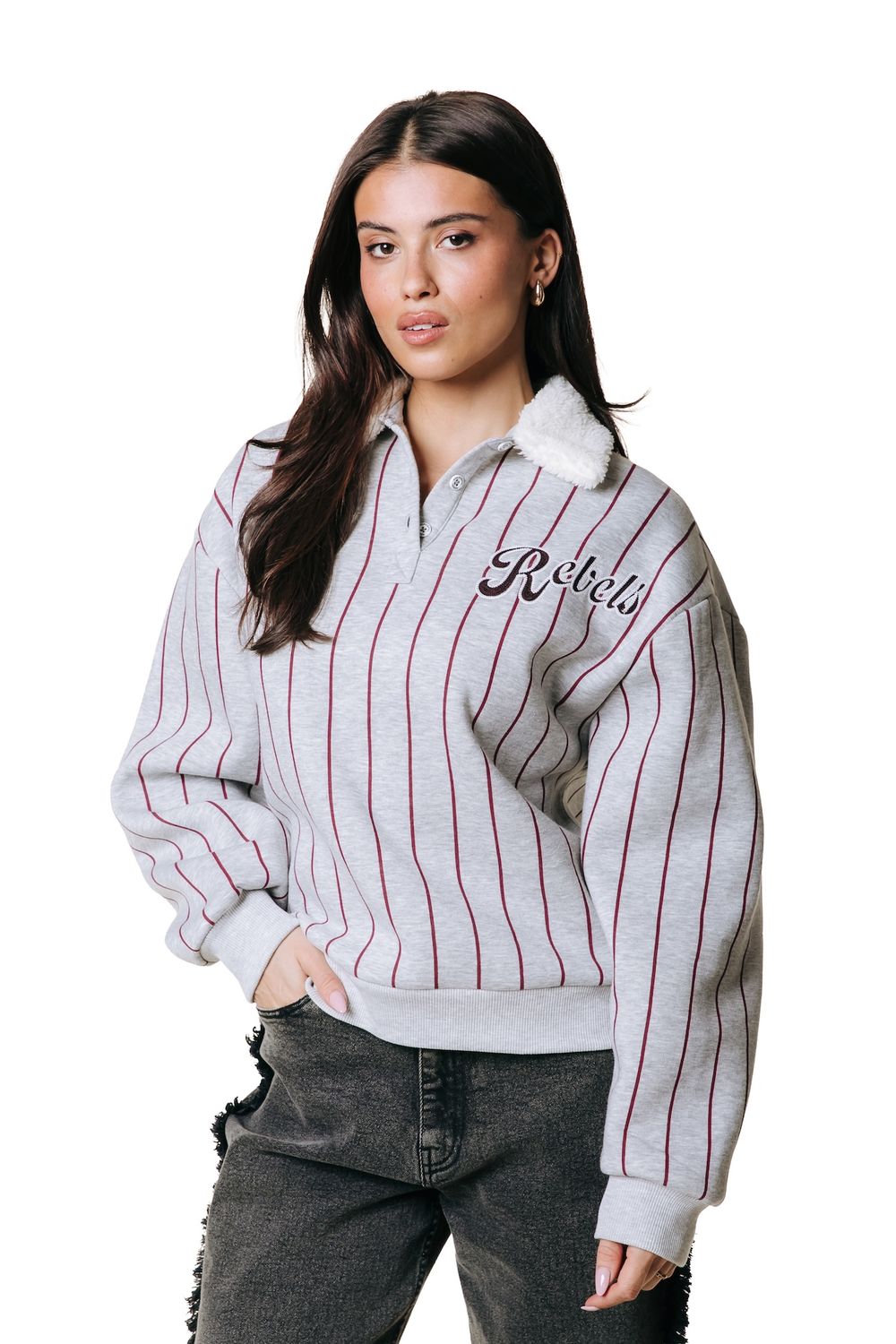Colourful Rebel Baseball Sweater Grey