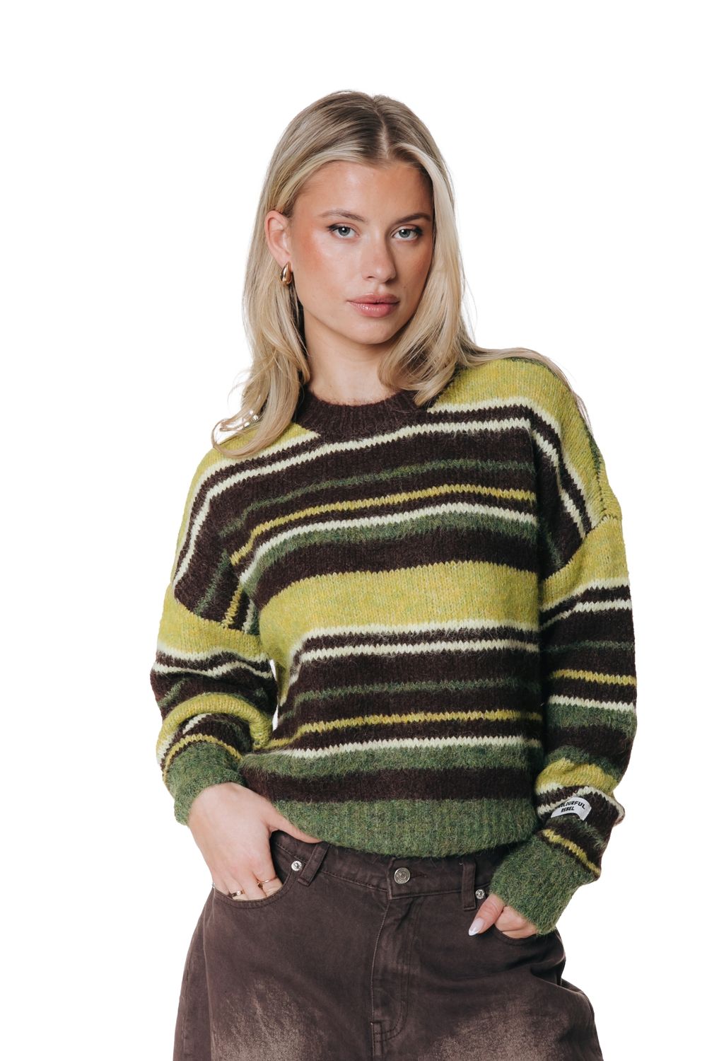Colourful Rebel Olivia Striped Sweater Green