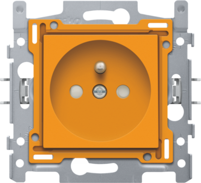 Niko 198-66600 Stopcontact met penaarde en beschermingsafsluiters, inbouwdiepte 28,5 mm, sokkel en afwerkingsset, schroefklemmen, orange