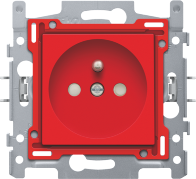 Niko 199-66600 Stopcontact met penaarde en beschermingsafsluiters, inbouwdiepte 28,5 mm, sokkel en afwerkingsset, schroefklemmen, red