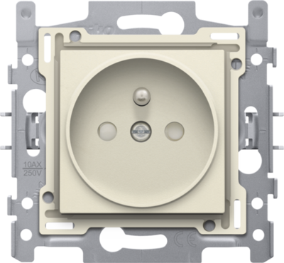 Niko 100-66105 Stopcontact met penaarde en beschermingsafsluiters, inbouwdiepte 21 mm, sokkel met insteekklemmen en afwerkingsset, cream