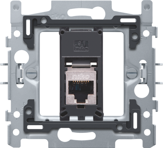 Niko 170-66177 1 RJ45-aansluiting STP cat. 6A, vlakke uitvoering, incl. inbouwraam 60 mm met klauwbevestiging