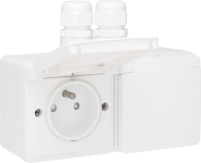 Niko 701-37749 Spuitwaterdicht dubbel horizontaal stopcontact met penaarde, beschermingsafsluiters en schroefklemmen – inclusief opbouwdoos met twee ingangen bovenaan, white Niko 701-37749 Spuitwaterdicht dubbel horizontaal stopcontact met penaarde, beschermingsafsluiters en schroefklemmen – inclusief opbouwdoos met twee ingangen bovenaan, white