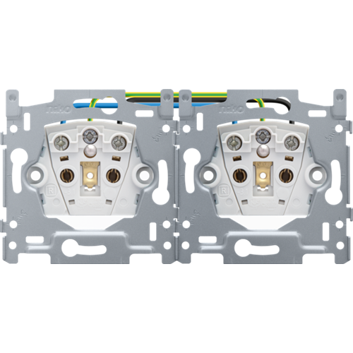 Niko 170-38701 Sokkel voor dubbel stopcontact horizontaal met penaarde en beschermingsafsluiters, inbouwdiepte 28,5 mm, schroefklemmen
