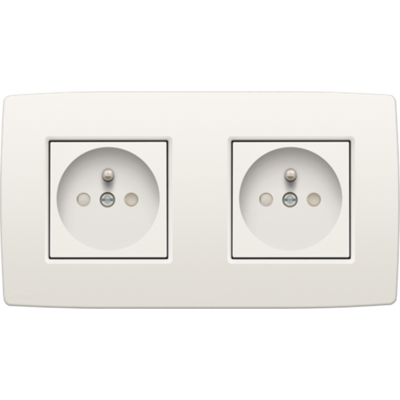 Niko 101-66602 Dubbele horizontaal stopcontact met penaarde en beschermingsafsluiters, schroefklemmen, inbouwdiepte 28,5 mm, incl. afdekplaat