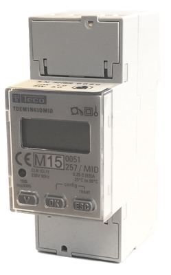 Teconex TDEM1N63DMID digitale KWH-meter teco 1n 1mod 63a 2 tellers mid Teconex TDEM1N63DMID digitale KWH-meter teco 1n 1mod 63a 2 tellers mid
