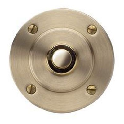 GROTHE 64151 TORK 2060 Ronde opbouw drukknop uit geborsteld messing, max. 12V AC/DC (1,5A)