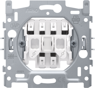 Niko 170-02605 Sokkel voor dubbele wisselschakelaar, 10 AX/250 Vac, insteekklemmen