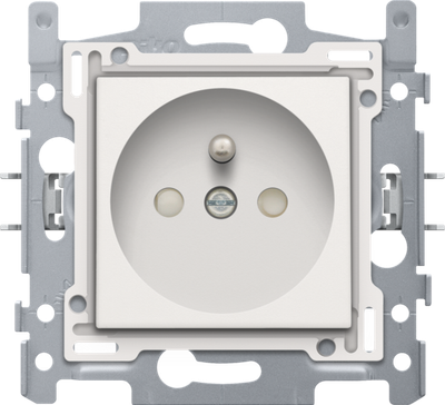 Niko 101-66605 Stopcontact met penaarde en beschermingsafsluiters, inbouwdiepte 28,5 mm, sokkel met insteekklemmen en afwerkingsset