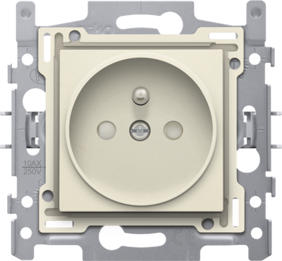 Niko 100-66105 Stopcontact met penaarde en beschermingsafsluiters, inbouwdiepte 21 mm, sokkel met insteekklemmen en afwerkingsset, cream