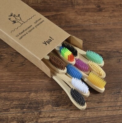 10PCS Colorful Toothbrush Natural Bamboo Tooth Brush
