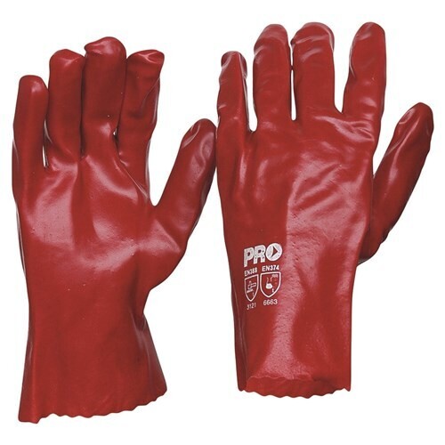 RED PVC SINGLE DIPPED GLOVE, CUFF LENGTH: SHORT